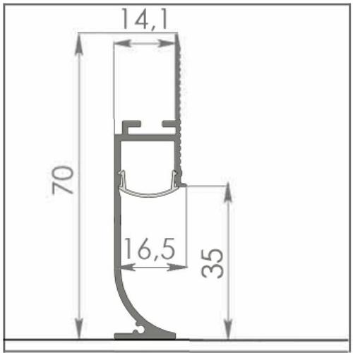 Плинтус Диал Напольный Алюминиевый 2337 Скрытый для пола с подсветкой радиусный 6м Шампань