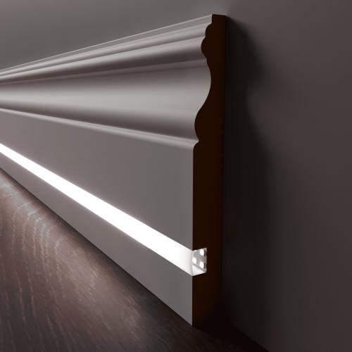 Плинтус Luxury Wood Decor c LED подсветкой Айдахо Белый финишная эмаль
