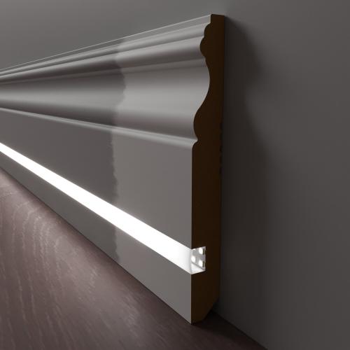 Плинтус Luxury Wood Decor c LED подсветкой Айдахо белый под покраску