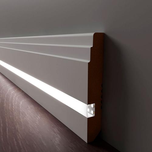 Плинтус Luxury Wood Decor c LED подсветкой Аризона Белый финишная эмаль