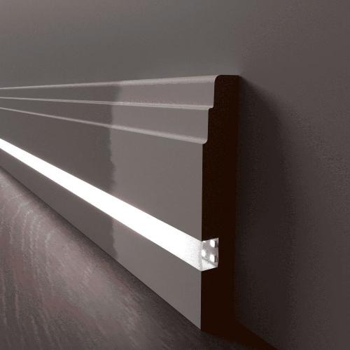 Плинтус Luxury Wood Decor c LED подсветкой Аризона белый под покраску