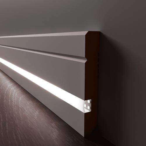 Плинтус Luxury Wood Decor c LED подсветкой Арканзас Белый финишная эмаль