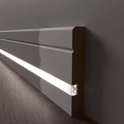 Плинтус Luxury Wood Decor c LED подсветкой Арканзас белый под покраску