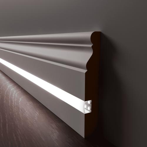 Плинтус Luxury Wood Decor c LED подсветкой Джорджия Белый финишная эмаль