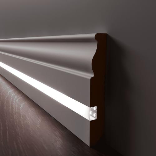 Плинтус Luxury Wood Decor c LED подсветкой Флорида Белый финишная эмаль
