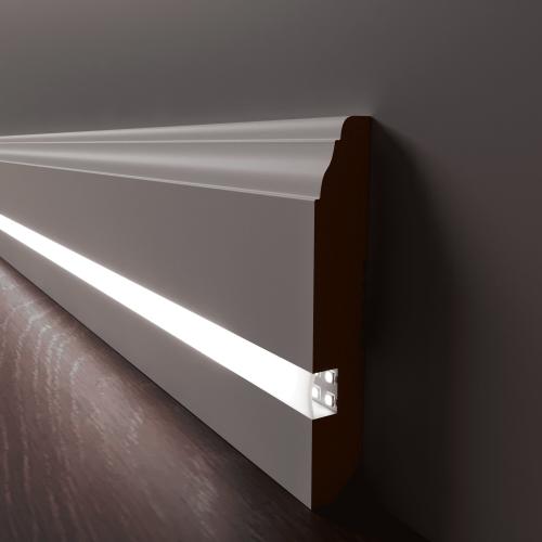 Плинтус Luxury Wood Decor c LED подсветкой Индиана Белый финишная эмаль