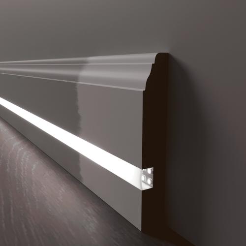 Плинтус Luxury Wood Decor c LED подсветкой Индиана белый под покраску