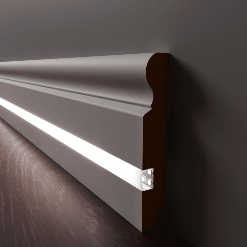 Плинтус Luxury Wood Decor c LED подсветкой Калифорния Белый финишная эмаль