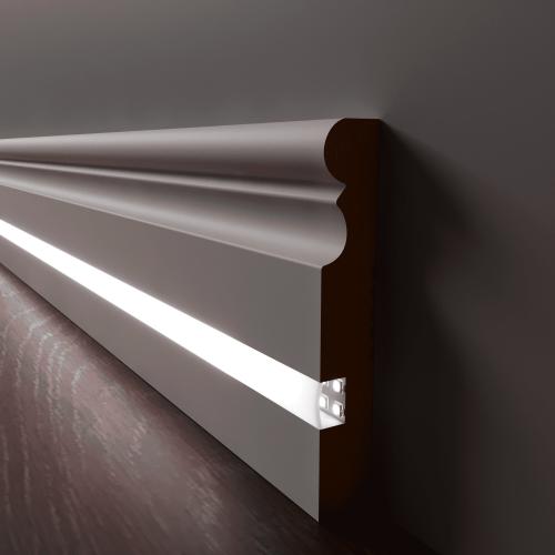 Плинтус Luxury Wood Decor c LED подсветкой Каролина Белый финишная эмаль