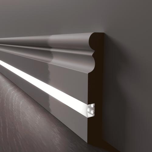 Плинтус Luxury Wood Decor c LED подсветкой Каролина белый под покраску