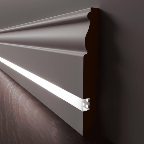 Плинтус Luxury Wood Decor c LED подсветкой Кентукки Белый финишная эмаль