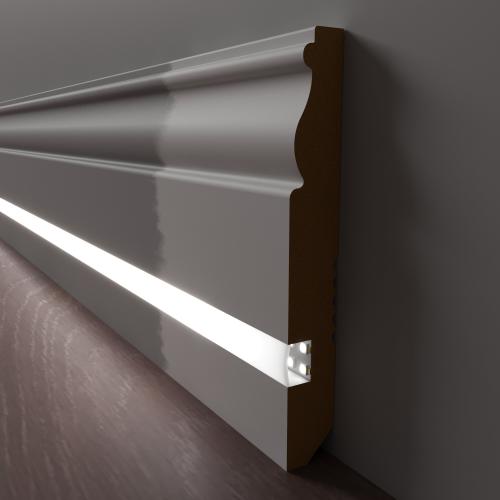 Плинтус Luxury Wood Decor c LED подсветкой Кентукки белый под покраску