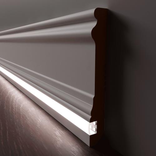 Плинтус Luxury Wood Decor c LED подсветкой Колорадо Белый финишная эмаль