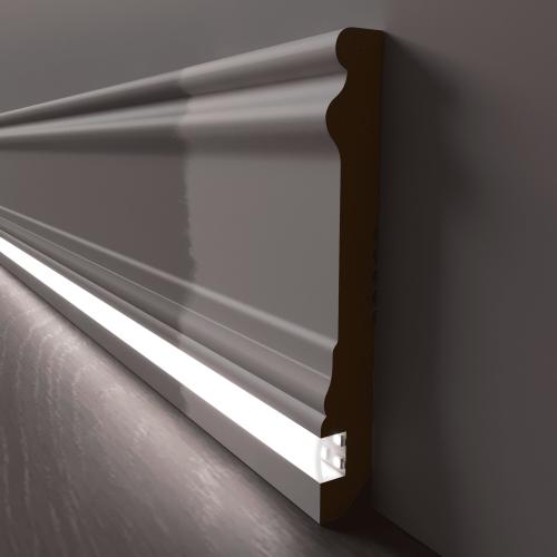 Плинтус Luxury Wood Decor c LED подсветкой Колорадо белый под покраску
