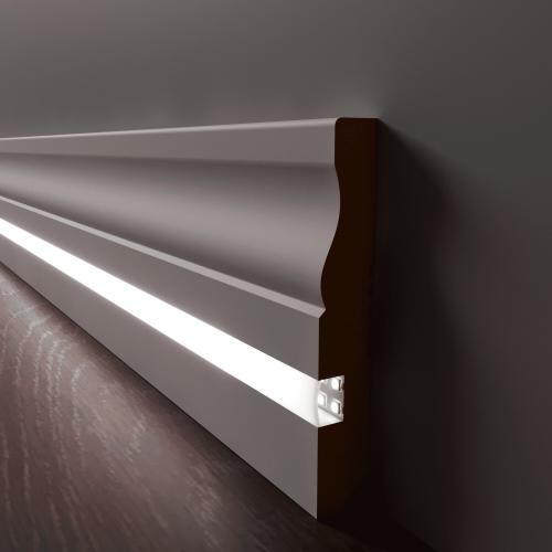 Плинтус Luxury Wood Decor c LED подсветкой Луизиана Белый финишная эмаль