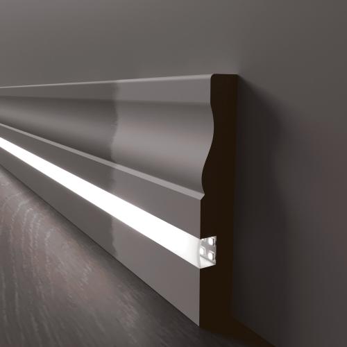 Плинтус Luxury Wood Decor c LED подсветкой Луизиана белый под покраску