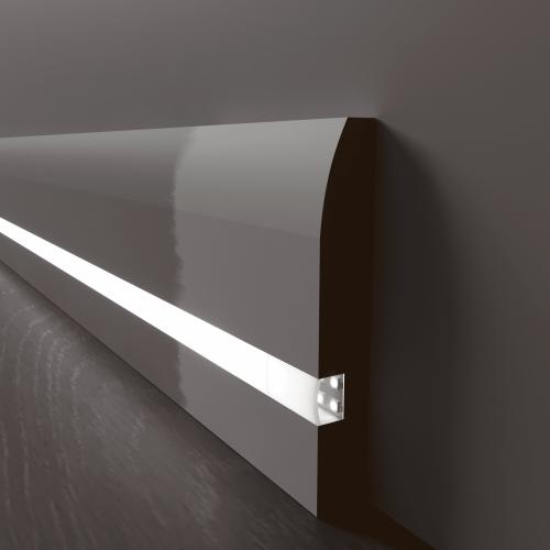 Плинтус Luxury Wood Decor c LED подсветкой Мериленд белый под покраску