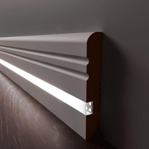 Плинтус Luxury Wood Decor c LED подсветкой Мичиган Белый финишная эмаль