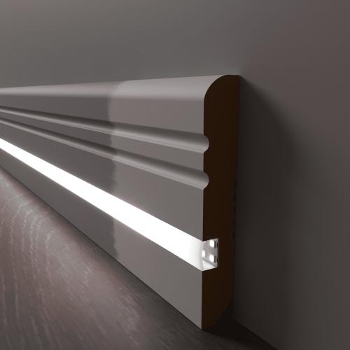 Плинтус Luxury Wood Decor c LED подсветкой Мичиган белый под покраску