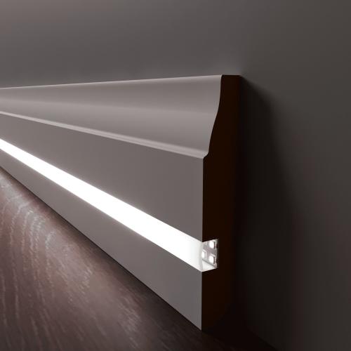 Плинтус Luxury Wood Decor c LED подсветкой Миссури Белый финишная эмаль