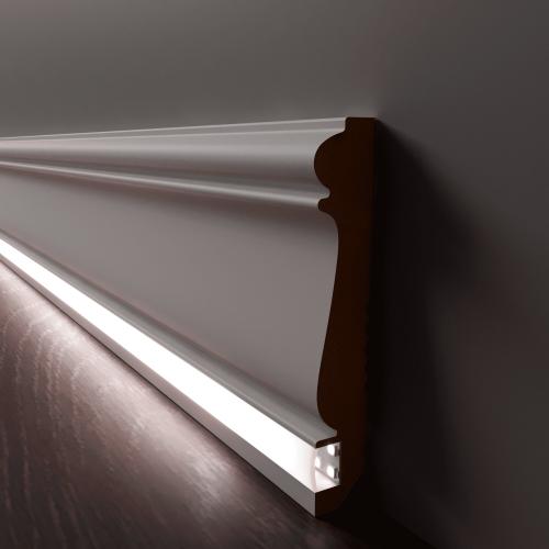 Плинтус Luxury Wood Decor c LED подсветкой Монтана Белый финишная эмаль