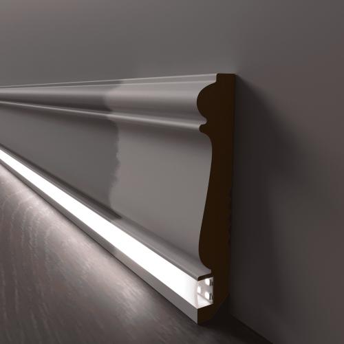 Плинтус Luxury Wood Decor c LED подсветкой Монтана белый под покраску