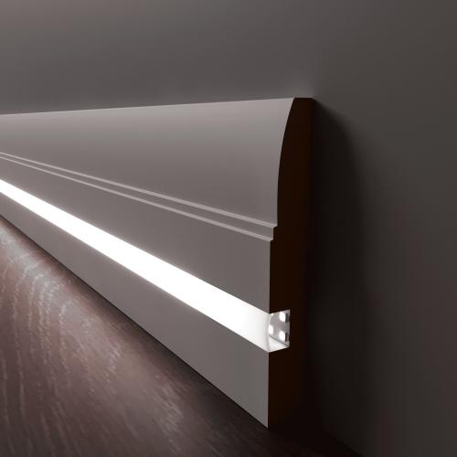 Плинтус Luxury Wood Decor c LED подсветкой Оклахома Белый финишная эмаль