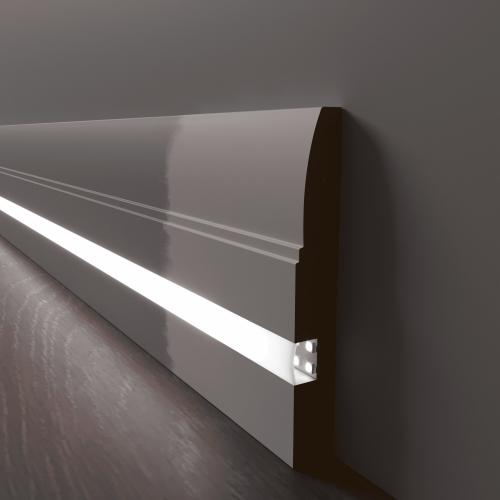 Плинтус Luxury Wood Decor c LED подсветкой Оклахома белый под покраску