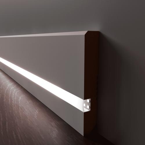 Плинтус Luxury Wood Decor c LED подсветкой Орегон Белый финишная эмаль