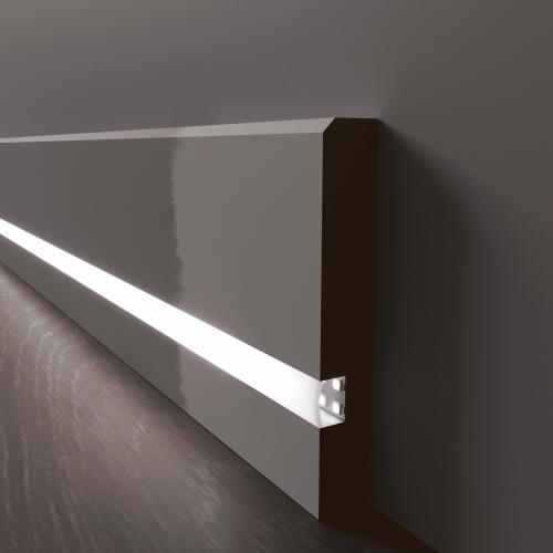 Плинтус Luxury Wood Decor c LED подсветкой Орегон белый под покраску