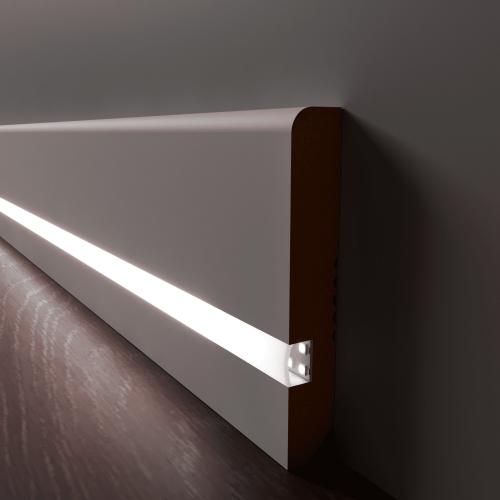 Плинтус Luxury Wood Decor c LED подсветкой Техас Белый финишная эмаль