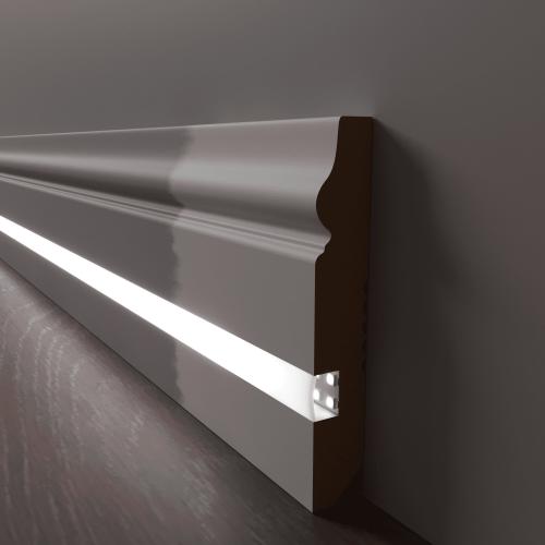 Плинтус Luxury Wood Decor c LED подсветкой Теннесси белый под покраску