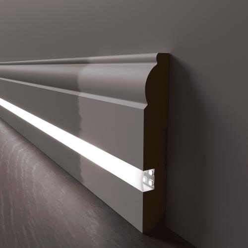 Плинтус Luxury Wood Decor c LED подсветкой Вашингтон белый под покраску