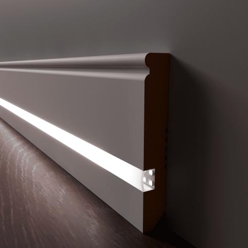 Плинтус Luxury Wood Decor c LED подсветкой Вермонт Белый финишная эмаль