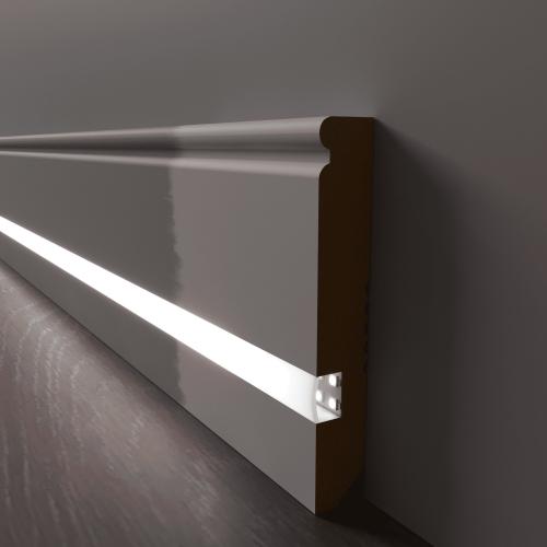 Плинтус Luxury Wood Decor c LED подсветкой Вермонт белый под покраску