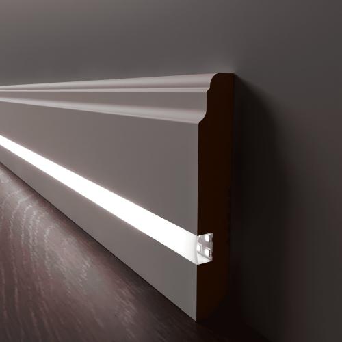 Плинтус Luxury Wood Decor c LED подсветкой Вирджиния Белый финишная эмаль