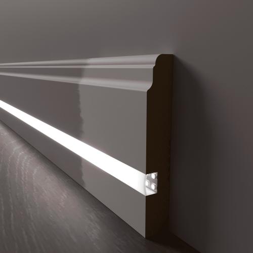 Плинтус Luxury Wood Decor c LED подсветкой Вирджиния белый под покраску