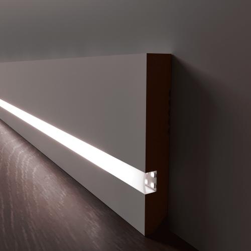 Плинтус Luxury Wood Decor c LED подсветкой Висконсин Белый финишная эмаль