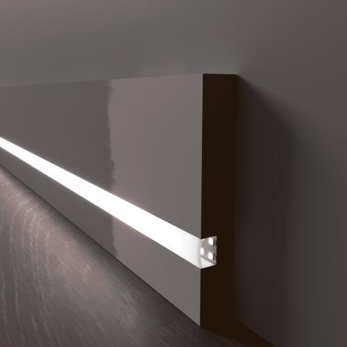 Плинтус Luxury Wood Decor c LED подсветкой Висконсин белый под покраску